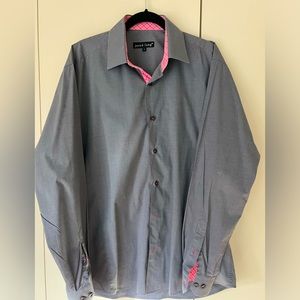 Jared Lang gray cotton men’s dress shirt with pink accents